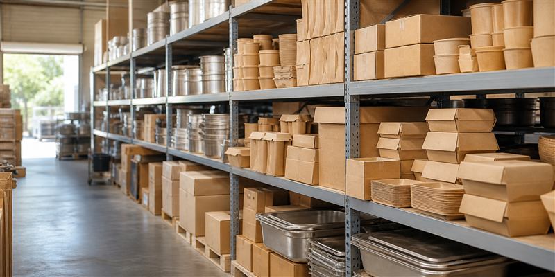 Rayonnage d'emballages kraft et de produits d'entretien professionnels